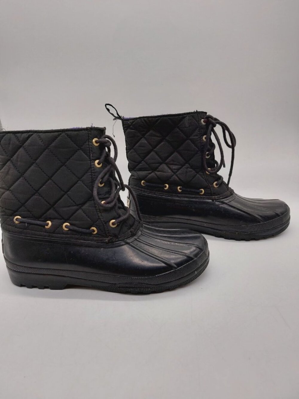 Sperry Size 8 Top Sider Black Rubber Quilted Lace Up Lined Duck Boots - Picture 4 of 11